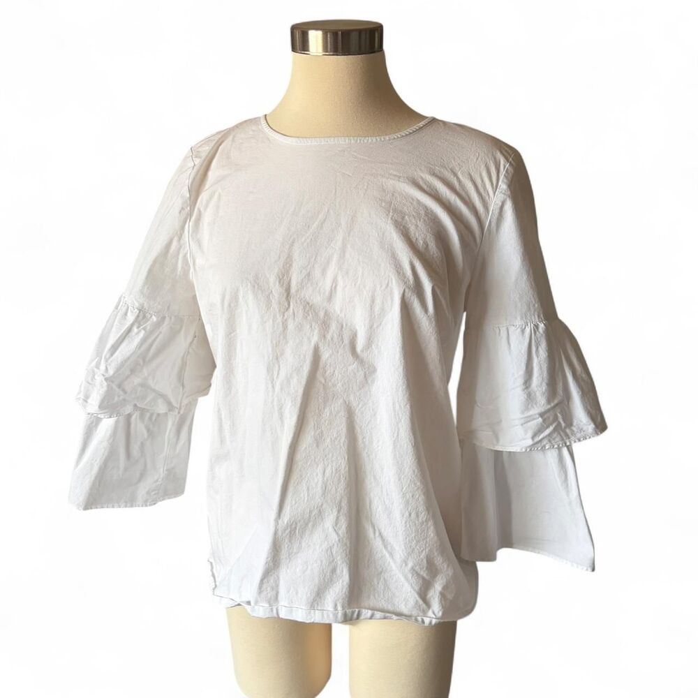 J.Crew Mercantile White Cotton Bell Sleeve Top Women's Size L/XL